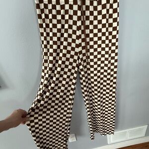 Brown and White Checkered Pajama Pants